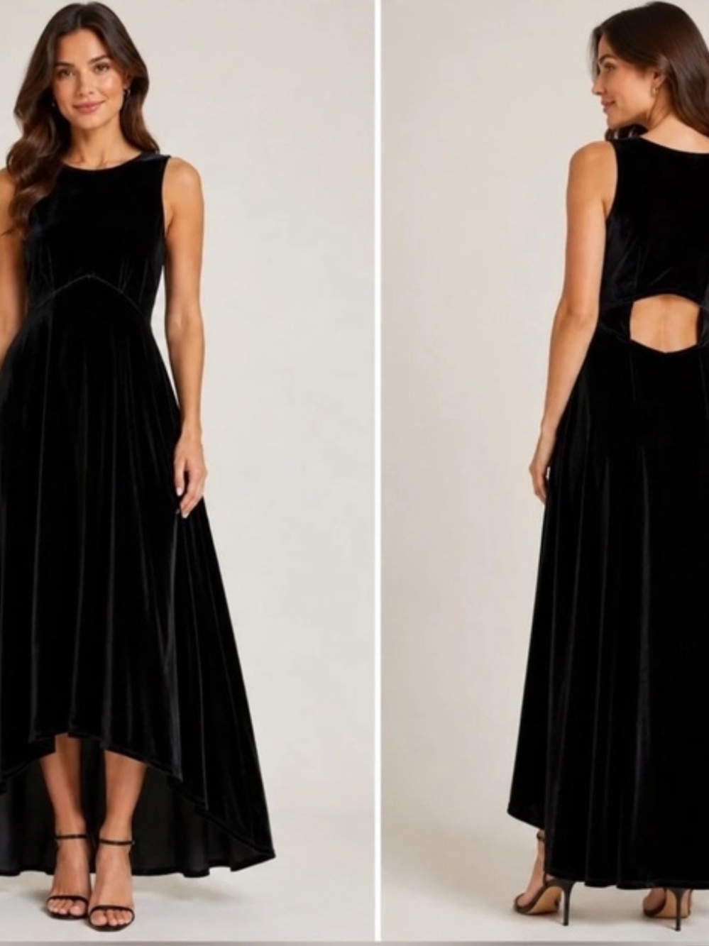 Halogen Black Sleeveless Velvet High-Low Dress with Back Cutout